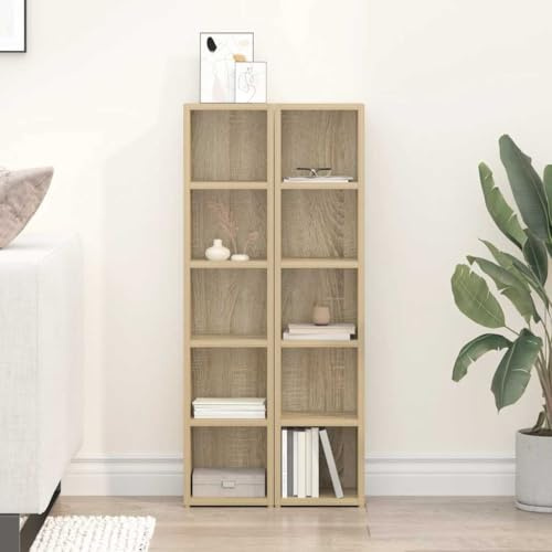 LoogCape CD-hyllor Sonoma-ek 2 stycken 21 x 16 x 93,5 cm trämaterial utrymmesbesparande för vardagsrum sovrum hemmabio TV-bräda mediemöbler med väggmontering