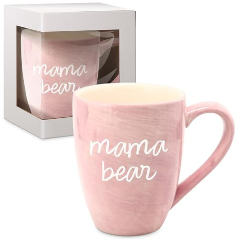 Pavilion Large Ceramic Coffee Mug with Mama Bear Text Design, Microwave & Dishwasher Compatible, Tall Coffee or Tea Cups for Moms with Handle, Ideal for Daily Use or Special Occasions - Pink, 20 oz