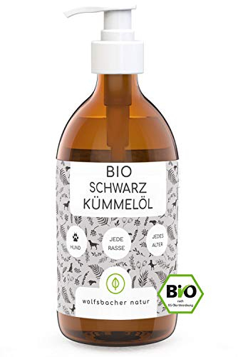 Bio Schwarzkümmelöl für Hunde 500ml, kaltgepresst aus kontrolliert biologischem Anbau DE-ÖKO-060, mit praktischem Dosierer