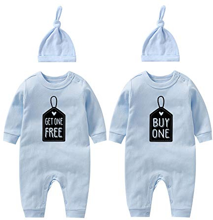 YSCULBUTOL Baby Twins Bodysuits Buy One Get One Funny Girl Romper Baby Boy Clothes Hat Set (blue buy one get one romper 3m)