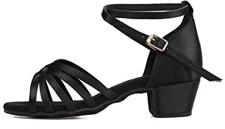 TRIWORIAE Zapatos de Baile Latín Calzado de Tacón Medio para Niña/Mujer Negro 34