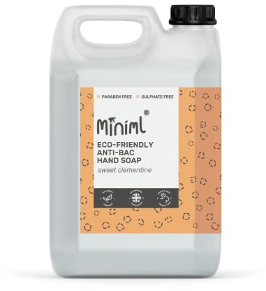Miniml Antibacterial Hand Wash Soap 5L Refill - Natural Clementine Scented Eco Friendly Hand and Body Washing Liquid Gel for Soft and Sensitive Skin Care - 100% Vegan & Cruelty Free