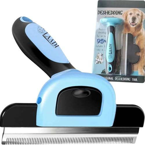 Laadi Deshedding Tool for Dogs and Cats - Reduces Shedding by Up to 95% in Less Than 10 Minutes—best Choice for Grooming and Deshedding Your Lovely Pets. Dog Cat Horse Rabbit Brush. (BLUE)