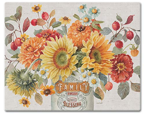 Autumn In Bloom Decorative 3mm Heat Tolerant Tempered Glass Cutting Board 15 x 12 Made in the USA Dishwasher Safe