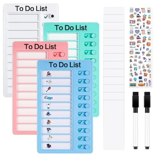 Riisoyu 4 Pièces Tableau Memo Checklist, Listes De Contrôle Mémo avec 10 feuilles vides amovibles Portable Tableau de Routine pour la liste des tâches quotidiennes Enfants et Adultes