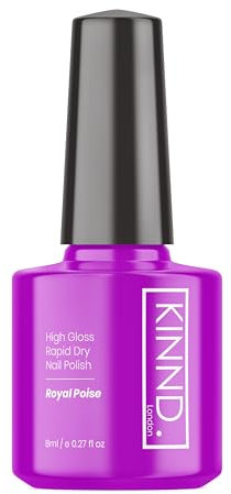 Quick Dry Nail Polish | Royal Poise, 8ml | Purple Rapid Drying Nail Varnish | No UV/LED Required | 12 Free, Cruelty Free, Vegan, Made in UK