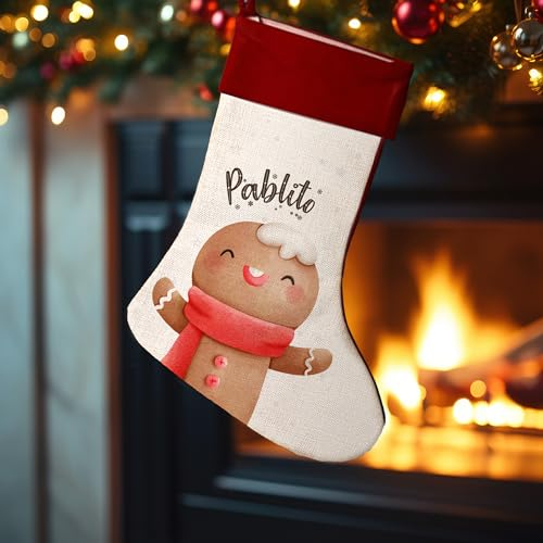 Transparent Gift Calcetín de Navidad Personalizado con Nombre Muñeco. Calcetines Navideños Personalizados. Bota Chimenea. Bolsa Dulces Infantil para Rellenar. Decoración Navideña. Regalos Originales