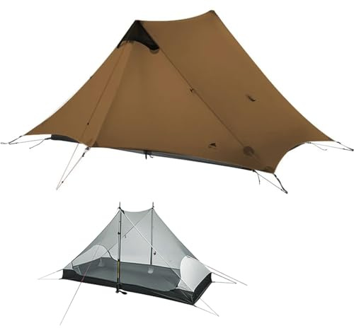 3FULGEAR Lanshan 2 - Tenda ultraleggera per 2 persone, 3/4 stagioni, in silnylon 15D, senza aste, per campeggio, escursionismo e alpinismo (cachi 3 stagioni)
