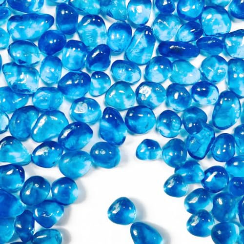 Pierres en verre bleu de 0,4 kg pour décoration d'aquarium, gravier, perles en verre, galets de sable pour remplissage de vase, poissons et tortues