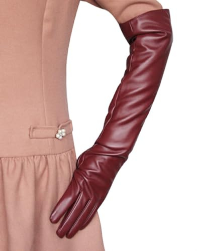 tuwiwol Guanti lunghi in pelle PU alla moda ed eleganti Ampia applicazione Comodi guanti lunghi in pelle PU da donna regalo, rosso giuggiola, l