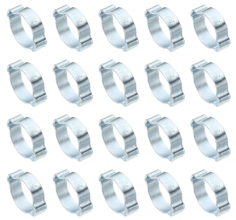 PATIKIL 20 Pack 20-23mm Double Ear Hose Clamp, Galvanized Steel O Clip Crimp Rings for Fuel Petrol Pipe Tube Fitting Connections, Silver Tone