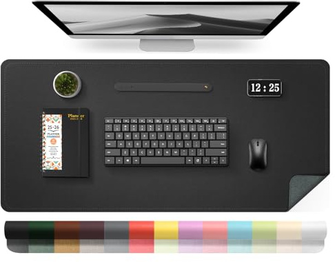 BLESWIN Tapis de Bureau en Cuir, Tapis D'ordinateur Imperméable, Tapis de Bureau Facile à Nettoyer, Tapis de Souris et de Clavier pour le Bureau, Tapis de Bureau Grand Tapis D'écriture (Noir, 80x40cm)