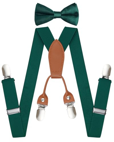 jerbro Bretelle con papillon per bambini, ragazzi, ragazze, statura di circa 1-8 anni, festa di compleanno, festa di compleanno, abbigliamento quotidiano, verde oliva, Taglia unica