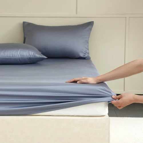 GENPICONG Sábana Ajustable de Seda de Morera con Bandas elásticas, Funda de colchón Completa, Funda de Cama Suave Antideslizante, Ropa de Cama 100/160/200