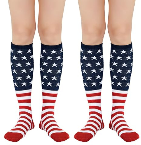 Patriotic Socks Knee High Socks Athletic Soccer Socks 2 Pack-American Flag