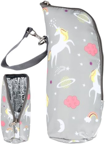 Aohyue Bolsa Térmica para Biberones, Nevera Leche Materna Portátil, Bolsa Aislante para Bebés, Bolsa de Viaje para Biberones, Unicornio Gris