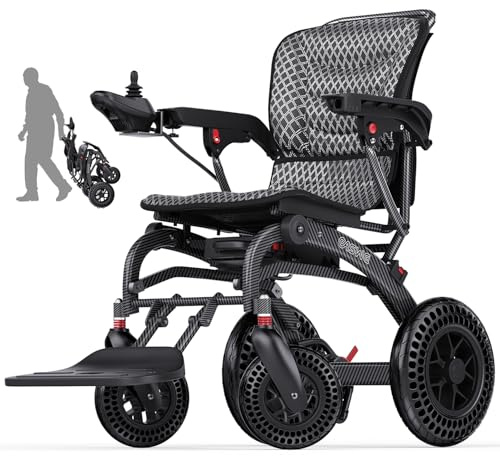 Easwe Fauteuil roulant électrique pour adultes Léger pliable avec siège/dossier ergonomique, longue portée de 50 Km, 2 * 12AH Fauteuil roulant électrique motorisé tout-terrain pour personnes âgées