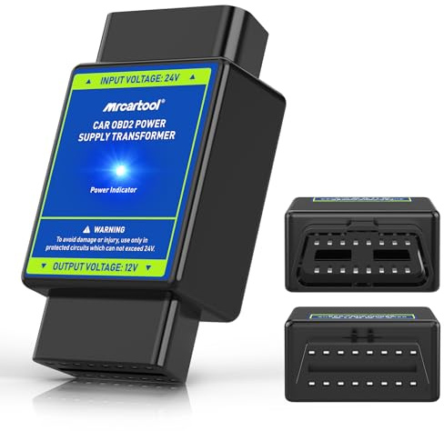 MRCARTOOL 24 V till 12 V OBD2 strömförsörjning transformator 16 stift OBD strömförsörjningomvandlare OBD2 spänningsomvandlare, 24 V ingångsspänning till 12 V utspänning, bilspänningsreducerare för