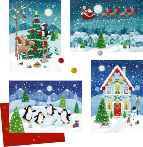 Mini-Adventskalender – Fröhlicher Advent: Mit applizierten Mini-Wattekugeln: Adventskarte mit Türchen – zum Verschicken oder Verschenken