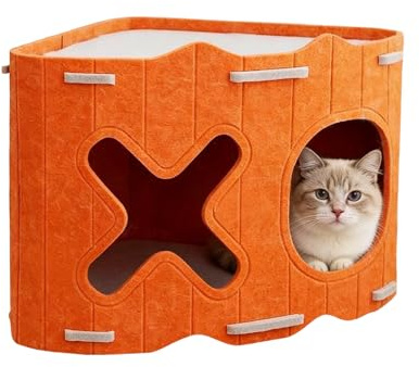 weiting Caverne pour Chat Lit Douillet | Nid Semi-Clos pour Animal De Compagnie,Cabane avec Double Entrée | pour Hiver, Extérieur, Camping, Maison, Chambre, Salon,