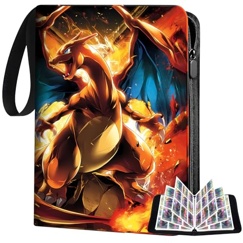Hlisippa 9 Pocket Card Binder, Holds 50 Pages 900 Pockets, PU Trading Card Binder, Card Folder with Zipper Wrist Strap, Large Capacity Collection Binder (900)