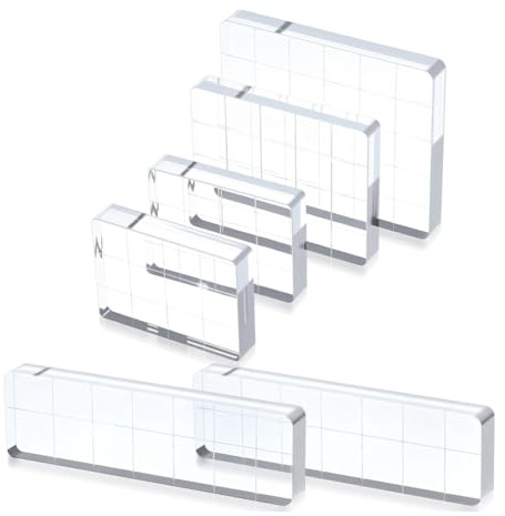 Akfldms Bloque de Sello Acrílico Transparente con Líneas de Cuadrícula para Manualidades, 6 Piezas para Bloques de Estampado