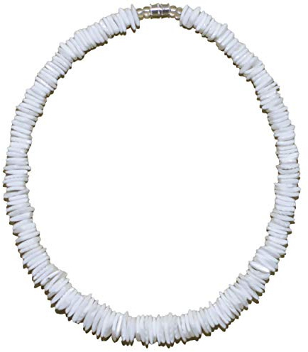Native Treasure Puka Shell Necklace for Men and Women, White Rose Clam Shell Chips, Tropical Surfer Beach Jewelry Handmade in the Philippines, Stainless Steel Cable Wire (15 inch)