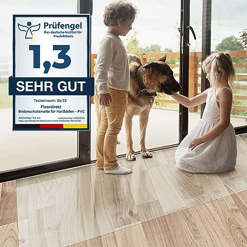 Floordirekt Bürostuhlunterlage Bodenschutzmatte - Bodenmatte Stuhlunterlage - Transparent - Stärke: 1,5 mm - Bodenschutzmatte für Hartböden (Neo, Breite: 90 cm, Länge: 150 cm)