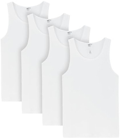 LAPASA 4 Pack Men's Cotton Vests Ribbed Tank Tops Sleeveless Plain Undershirts, Breathable, Slim Fit M35, M, White
