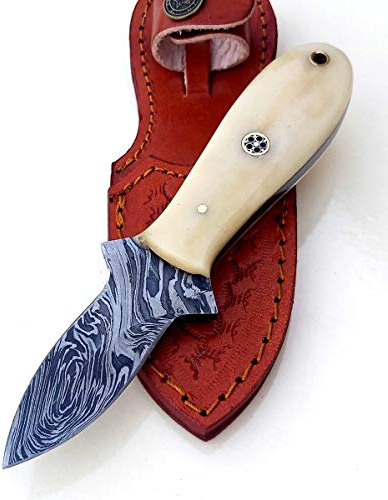 JNR Traders Oyster Knife, Oyster Shucking Knife, 6.5 Inch Oyster Shucker Tool with Sheath, Damascus Steel Blade Handmade Bone Handle 3521