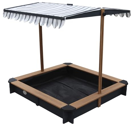 AXI Lily Sabbiera in legno con tetto regolabile | Sabbiera per bambini incl copertura del terreno e copertura protettiva in antracite e marrone | 118 x 118 cm.