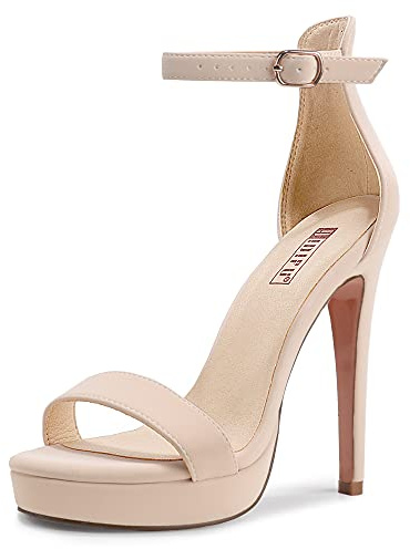 IDIFU Women's Stiletto High Heel Sandals Platform Open Toe Ankle Strap Dress Shoes for Women Bride Ladies in Wedding Bridal Party Homecoming (Nude Nubuck, 8.5 M US)