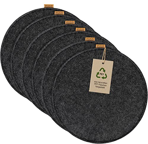 Miqio Design Filz Sitzkissen Rund mit Antirutschnoppen | 35cm | 6er-Set | Indoor und Outdoor | Nachhaltig aus recycelten PET Flaschen | Waschbare Stuhlkissen rutschfest | Dunkelgrau