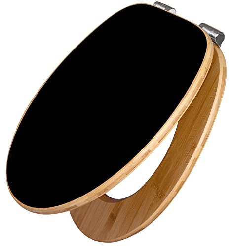 banjado Design WC Sitz Bambus Absenkautomatik 45,8x37,5cm / Toilettendeckel mit Absenkautomatik Holz/hochwertiger Bambus Klodeckel/WC-Sitz für gängigen Toiletten/Farbe Tiefschwarz