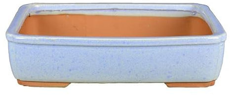 Vaso per bonsai rettangolare in gres smaltato azzurro 23,5x17,5x5 cm - G6b