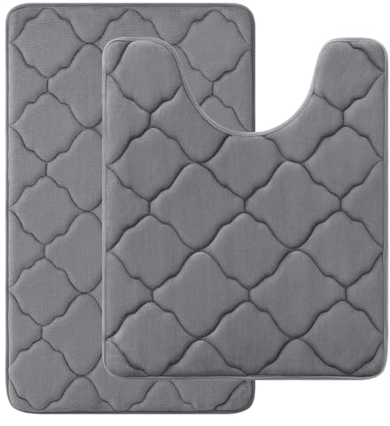 Homaxy Memory Foam Badezimmerteppich Set 2 teilig WC Vorleger mit Ausschnitt Set Saugfähige rutschfeste Badematte Set Waschbar Badteppich Set 2teilig, Dunkelgrau