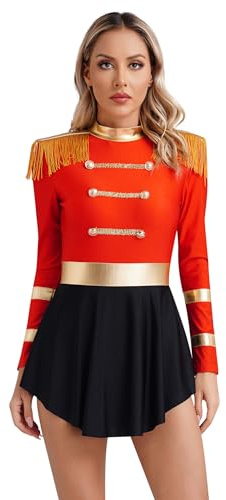 inhzoy Costume Domatrice Presentatrice del Circo Donna Tutu Vestito Domatrice Circo Maniche Lunghe Ringmaster Costume per Festa di Halloween Carnevale Abiti Travestimenti Rosso A M
