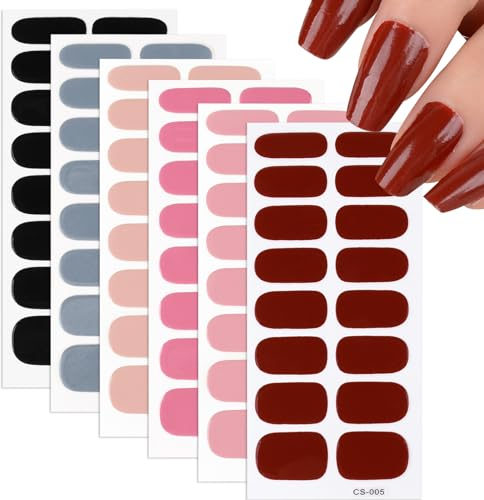 6 Sheets Nail Strips Pure Colour Nail Polish Wrap Soft Self-Adhesive Full Wraps Sticker Tips Nail Wraps Sticker Decals