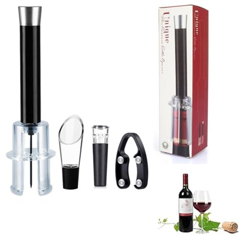 Manueller Luftdruck-Flaschenöffner, Weinflaschenöffner Set, Druckluftkorkenzieher, Luftdruck Weinöffner 4 Stück, mit Folienschneider, Vakuumstopfen und Weinausgießer, Geschenke für Weinliebhaber