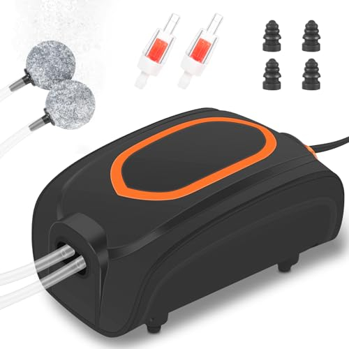 JAMATA 4W Aquarium Luftpumpe, Regelbar Mini-Aquarienluftpumpe mit Rückschlagventil,Leise Sauerstoffpumpe Aquarium <45 dB, Luftpumpen-Set für Kleinaquarien mit 2m Luftschlauch(Kann geschnitten Werden)