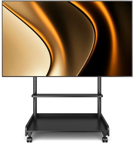 TVON Support TV sur Pied pour Téléviseur de 40-86 Pouce Ecran LED LCD Plasma, Support TV roulettes avec Socle en Bois Réglable en Hauteur Chariot TV avec Étagère Jusqu 'à 68 kg Max VESA 600x400 mm