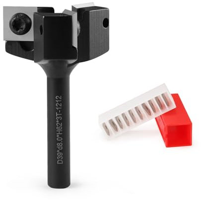 Fresa plana de 8 mm con 10 cuchillas de metal duro intercambiables (12 x 12 x 1,5 mm) 3 flautas CNC fresadora de 39 mm de diámetro 8 mm de diámetro fresadora superior fresadora plana fresa (8×39)