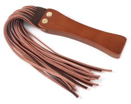 TAUOE Fusta de Cuero con Tiras, 40 cm, Mango de Madera, Color Marrón