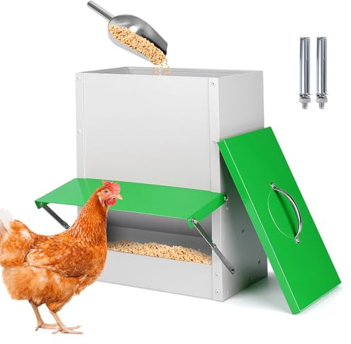 11KG Automatic Hanging Metal Chicken Feeder with Lid, Large Capacity Coop Feed Trough for Chickens, Ducks and Quail