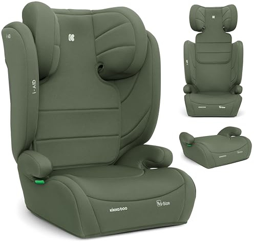 KikkaBoo Siège auto 15 à 36 kg i-AID, Siège Auto Enfant 100-150 cm, Groupe 2/3, Rehausseur à Dossier, Installation Ceinture, Appuie-tête Réglable 13 Positions, i-Size, Housse Lavable, Vert Militaire