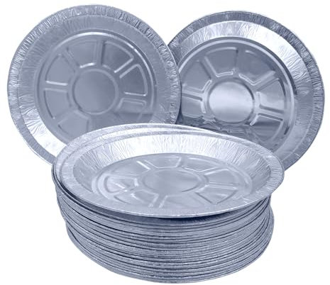 Sunrise Packaging 10 x Round Aluminum Foil Pie Plate 9 inch (227mm x 17mm) – Recyclable, Durable & Food-Grade Flan Foil Plates for Baking Pies, Tarts, Quiches & More