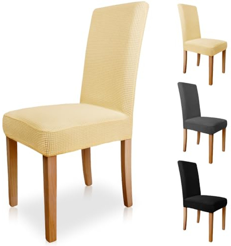 HOTUT Fundas Sillas De Comedor, 4 Piezas Funda Sillas Comedor Elástica, Fundas para Sillas Ajustables, Desmontables Lavables Duradera, Universal Chair Cover Banquetes Hogar Restaurante Hotel