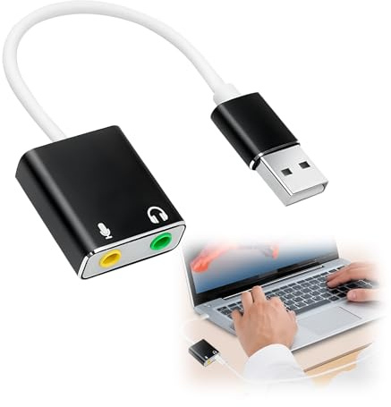 Usb Sound Card USB 2.0 to 3.5mm Jack Audio Adapter Splitter for PC | External Type A Stereo Aux Converter Headphone Microphone Output & Input Adaptor for Laptop, Gaming Headset, Speaker