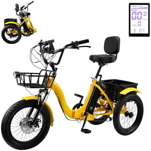 EaThsalL Triciclo Bicicleta eléctrica dobrável Plegable Adulto 18 Pulgadas con Cesta de Carga Neumáticos Anchos para Adultos Plegable y fácil de Escalar Capacidad de Carga de 30 kg