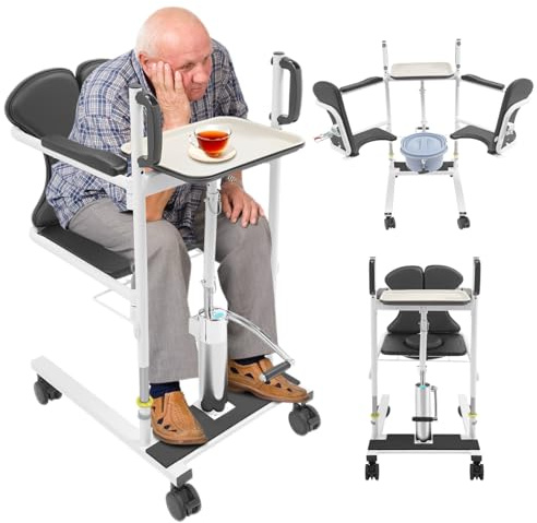 ZHDPYHDD Hydraulisk patientlyftare patienttransferstol | Toalettstol för seniorer | 180° delat säte, justerbar höjd, 150 kg lastkapacitet, rörlighetshjälp för vård och funktionshindrade